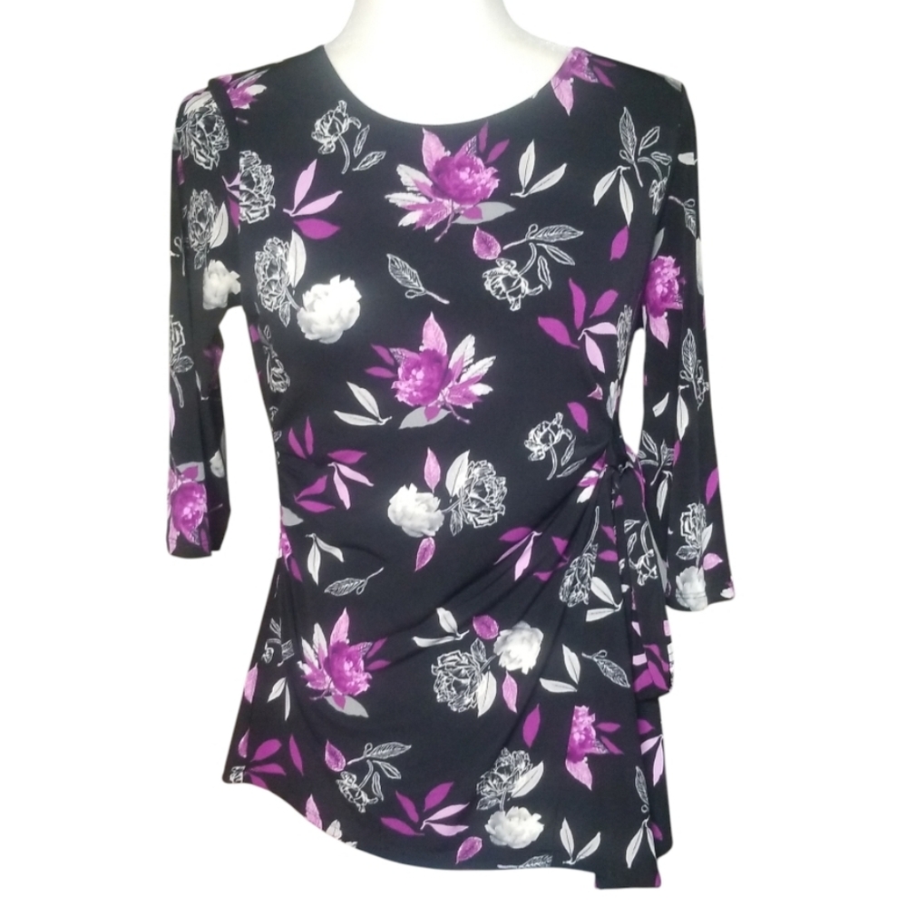 Alfani Women's Floral Blouse - Black and Pink